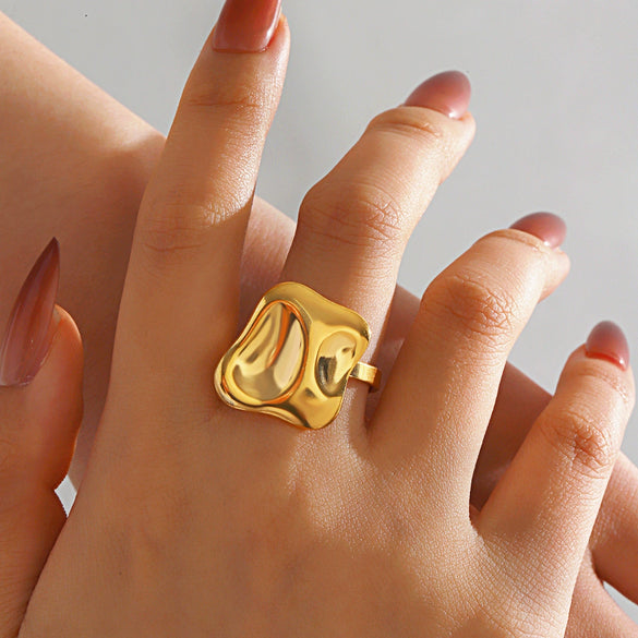 Wholesale Women's Geometric Open Ring In Titanium Steel And Resin With Hammer Pattern And Electroplating