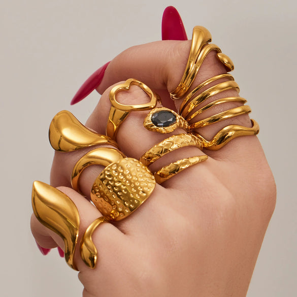 Wholesale Women's Geometric Open Ring Stainless Steel Gold Electroplated Accessories