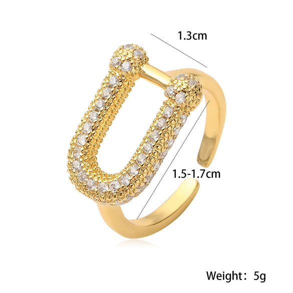 Wholesale Women's Geometric Opening Ring Copper Electroplated With Zircon