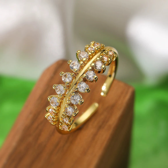 Wholesale Women's Geometric Opening Ring Copper Real Gold Electroplated Microinlay Zircon Light Luxury Style