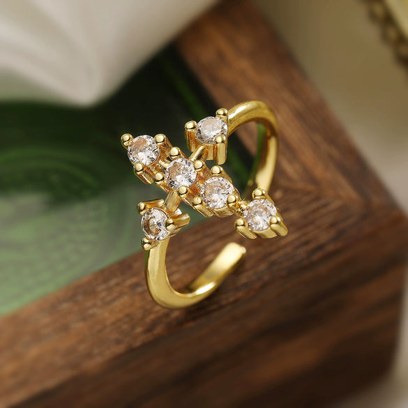 Wholesale Women's Geometric Opening Ring Copper Real Gold Electroplated Microinlay Zircon Light Luxury Style