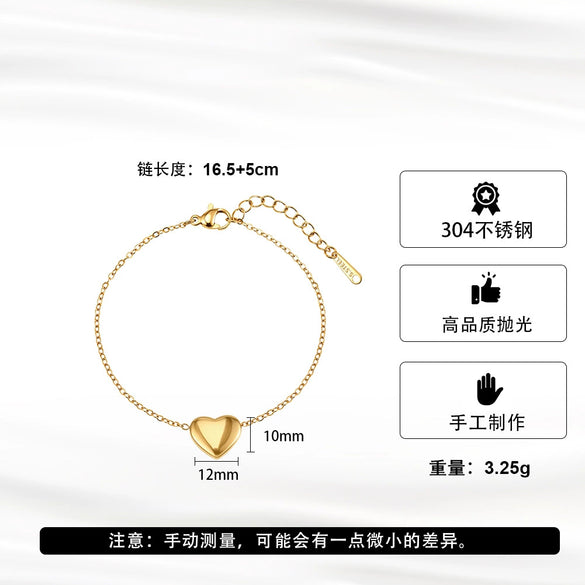 Wholesale Women's Geometric Original Design Electroplated Stainless Steel Heart Bracelet
