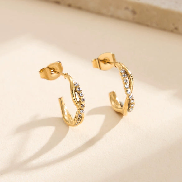 Wholesale Women's Geometric Original Design 304 Stainless Steel Zirconstudded Electroplated Earrings With 925 Silver Ear Needles
