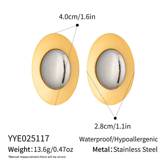 Wholesale Women's Geometric Oval Colorblocked Ingot Handpolished Highend Titanium Steel And Stainless Steel Vacuum Real Gold Plated Earrings Jewelry Accessories