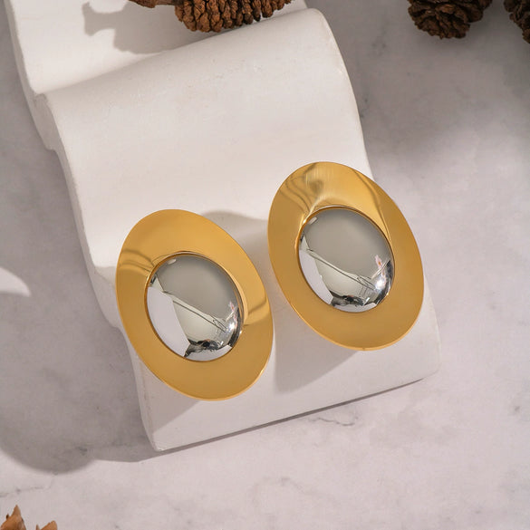 Wholesale Women's Geometric Oval Colorblocked Ingot Handpolished Highend Titanium Steel And Stainless Steel Vacuum Real Gold Plated Earrings Jewelry Accessories
