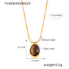 Wholesale Women's Geometric Oval Inlaid Tiger Eye Pendant Necklace With 18K Gold Plated Titanium Steel