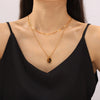 Wholesale Women's Geometric Oval Inlaid Tiger Eye Pendant Necklace With 18K Gold Plated Titanium Steel
