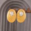 Wholesale Women's Geometric Oval White Glass Stone Earring With Titanium Steel And Pvd Vacuum Gold Plating