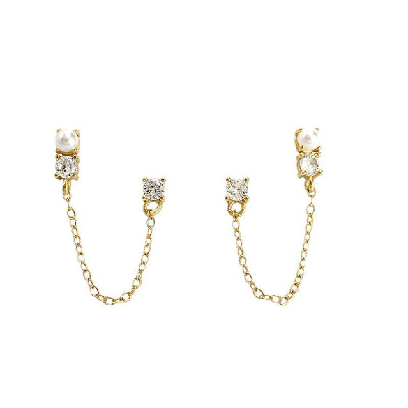 Wholesale Women's Geometric Overlapped Earrings S925 Silver Imitation Pearl Diamond Tassel Electroplated