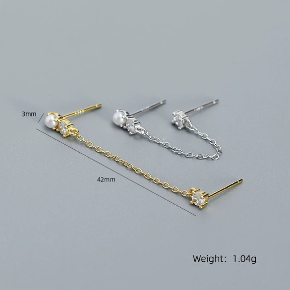Wholesale Women's Geometric Overlapped Earrings S925 Silver Imitation Pearl Diamond Tassel Electroplated