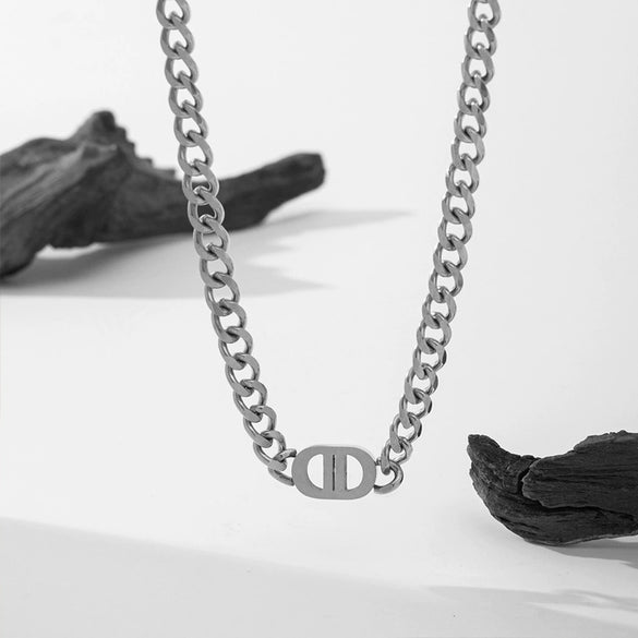 Wholesale Women's Geometric Pattern Electroplated Titanium Steel Cuban Chain Necklace Jewelry