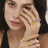 Wholesale Women's Geometric Pattern Open Stainless Steel Ring 18K Gold Plated