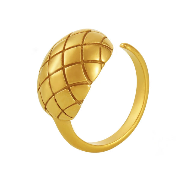 Wholesale Women's Geometric Pattern Open Stainless Steel Ring 18K Gold Plated