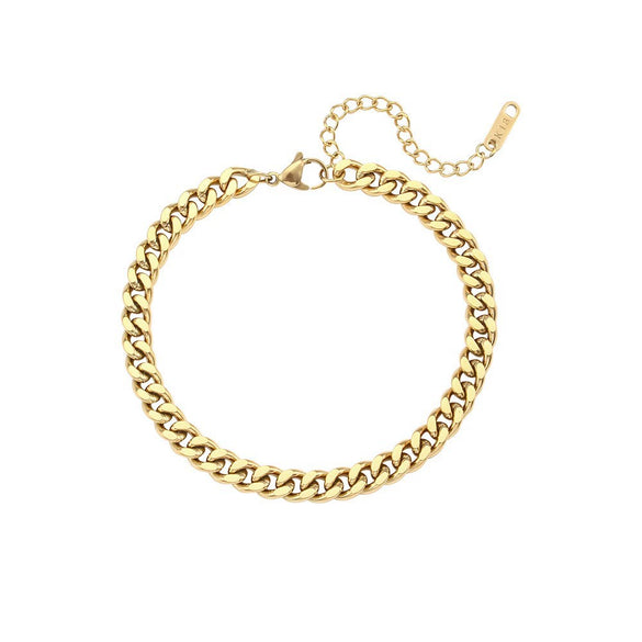 Wholesale Women's Geometric Pattern Stainless Steel Vacuum Plated Elastic Bead Cuban Chain Bracelet