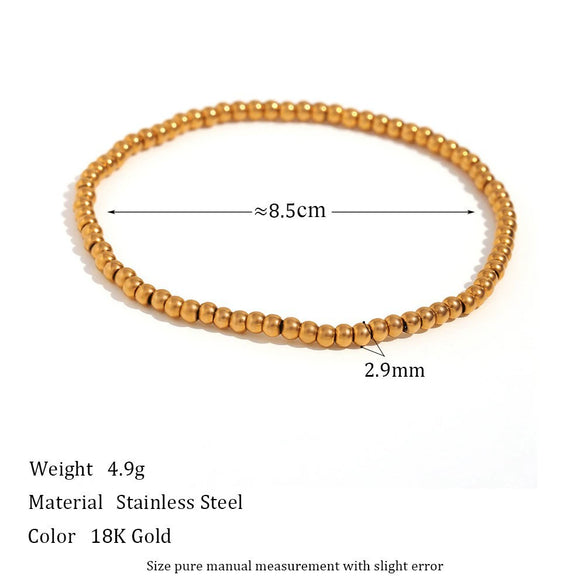 Wholesale Women's Geometric Pattern Stainless Steel Vacuum Plated Elastic Bead Cuban Chain Bracelet