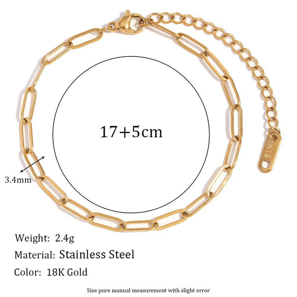 Wholesale Women's Geometric Pattern Stainless Steel Vacuum Plated Elastic Bead Cuban Chain Bracelet