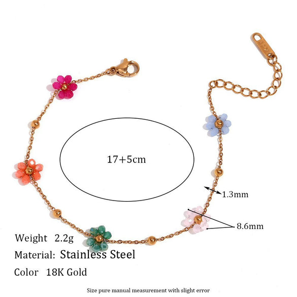 Wholesale Women's Geometric Pattern Stainless Steel Vacuum Plated Elastic Bead Cuban Chain Bracelet