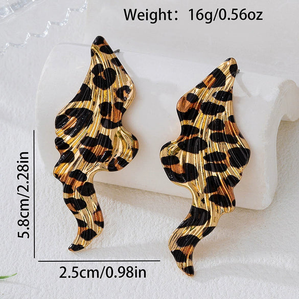 Wholesale Women's Geometric Patterned Alloy Electroplated Stainless Steel Earrings With Leopard Print