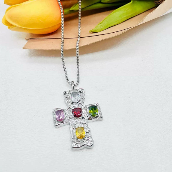 Wholesale Women's Geometric Patterned Titanium Steel And String Of Pearls Necklace With Hammered And Polished Design