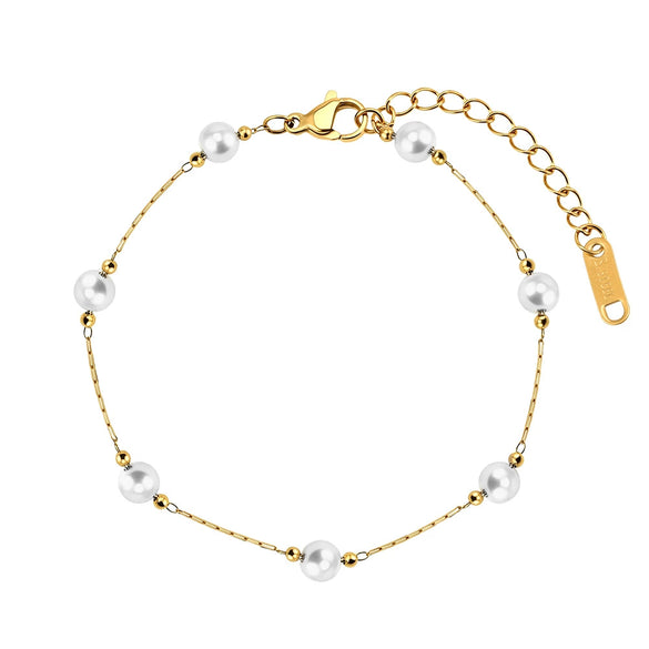 Wholesale Women's Geometric Pearl Bracelet With Starry Pattern 18K Gold Electroplated String Material