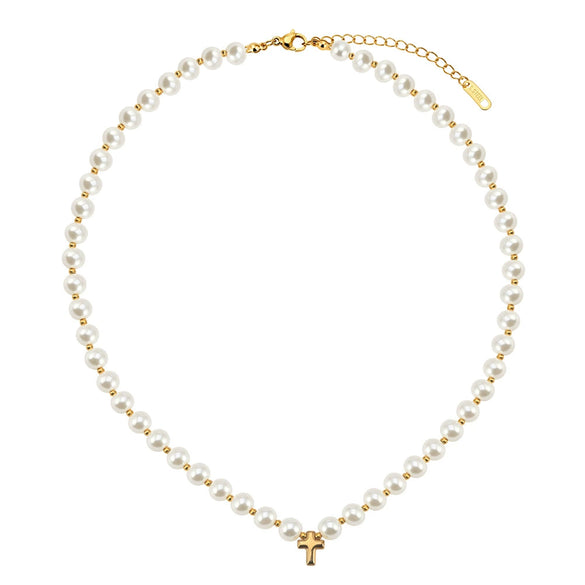 Wholesale Women's Geometric Pearl Choker Necklace With Electroplated Calendering Chain