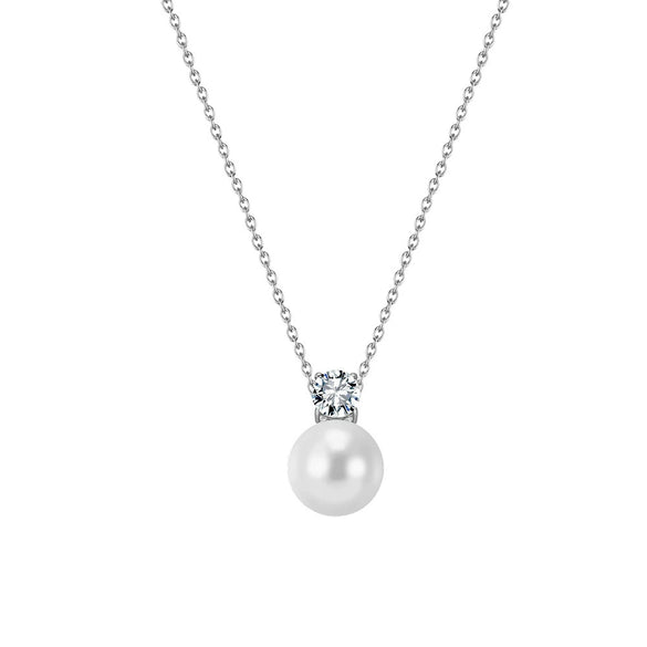 Wholesale Women's Geometric Pearl Diamondencrusted Pendant Electroplated Calendering Chain Necklace