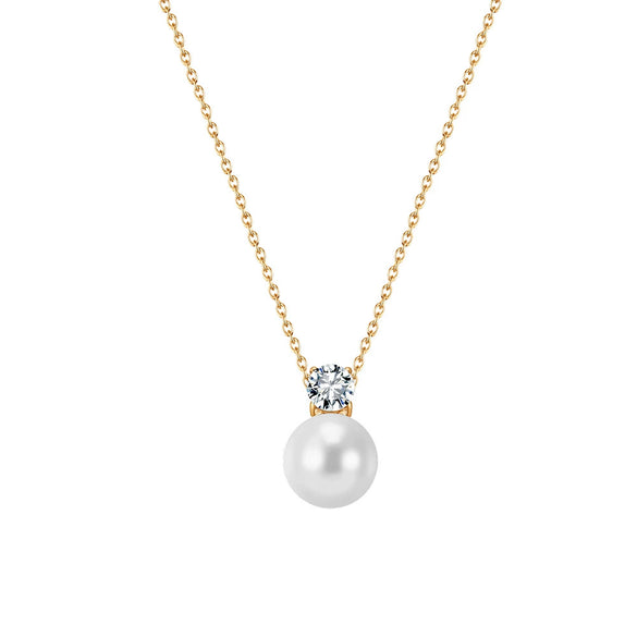 Wholesale Women's Geometric Pearl Diamondencrusted Pendant Electroplated Calendering Chain Necklace