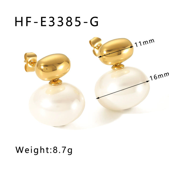 Wholesale Women's Geometric Pearl Earrings Stainless Steel 18K Gold Plated With Geometric Design