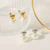 Wholesale Women's Geometric Pearl Earrings Stainless Steel 18K Gold Plated With Geometric Design