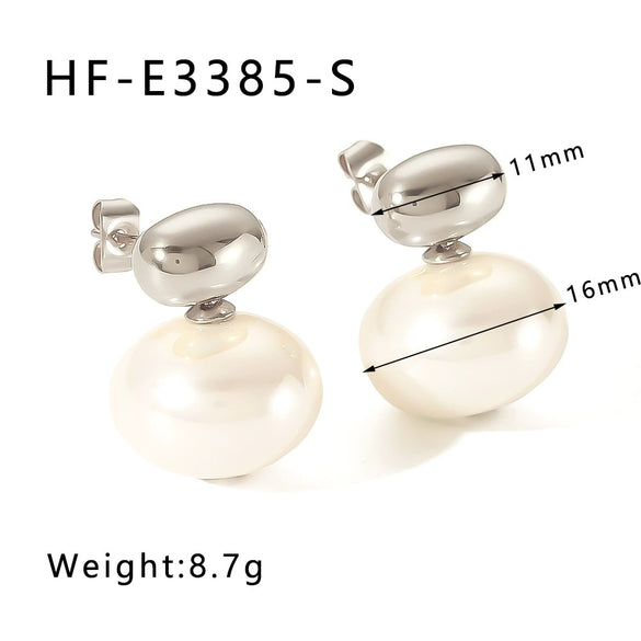 Wholesale Women's Geometric Pearl Earrings Stainless Steel 18K Gold Plated With Geometric Design
