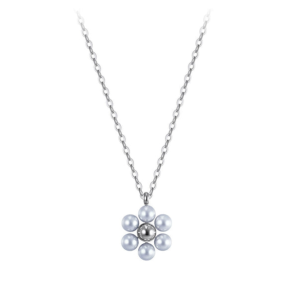 Wholesale Women's Geometric Pearl Flower Necklace 18K Gold Plated Handmade Pendant With Calendering Chain