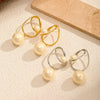 Wholesale Women's Geometric Pearl Hoop Earrings With Vacuum Real Gold Plating In Pvd Furnace