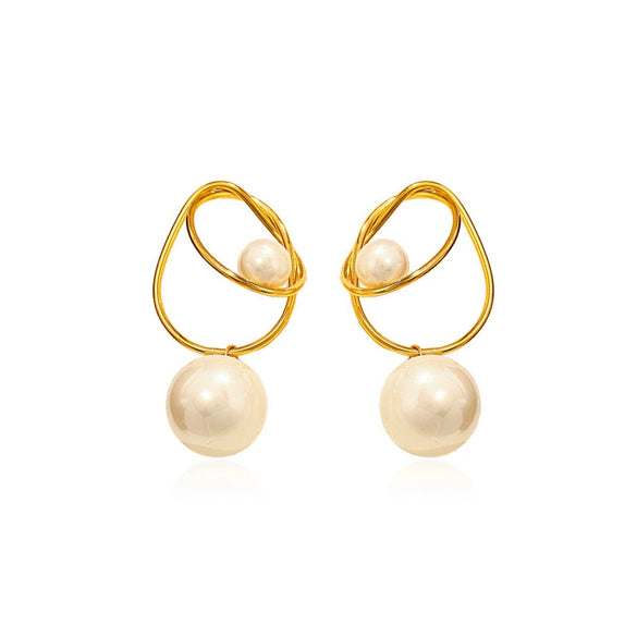 Wholesale Women's Geometric Pearl Hoop Earrings With Vacuum Real Gold Plating In Pvd Furnace