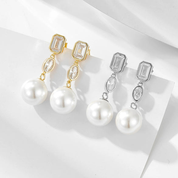 Wholesale Women's Geometric Pearl Inlaid S925 Sterling Silver Earrings