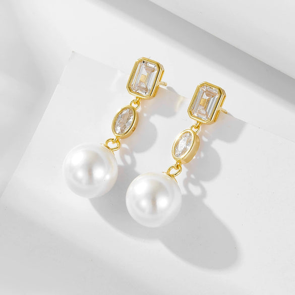 Wholesale Women's Geometric Pearl Inlaid S925 Sterling Silver Earrings