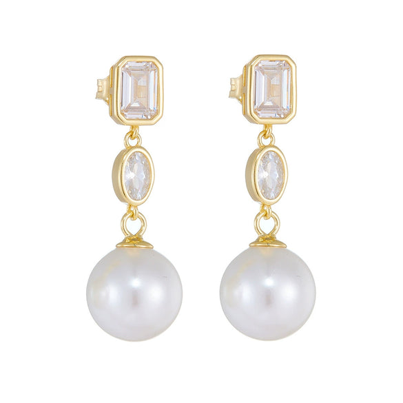 Wholesale Women's Geometric Pearl Inlaid S925 Sterling Silver Earrings