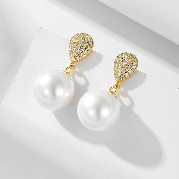 Wholesale Women's Geometric Pearl Inlaid S925 Sterling Silver Stud Earrings