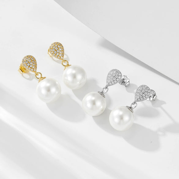 Wholesale Women's Geometric Pearl Inlaid S925 Sterling Silver Stud Earrings