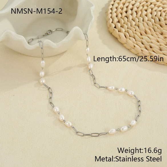 Wholesale Women's Geometric Pearl Necklace Made Of 18K Gold Stainless Steel With Electroplating