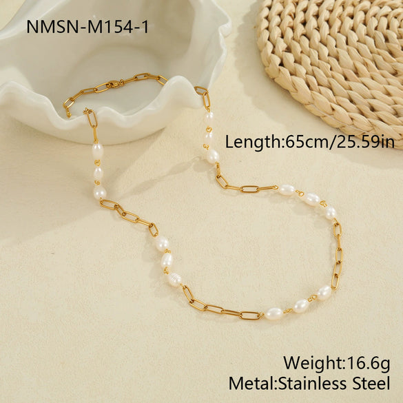 Wholesale Women's Geometric Pearl Necklace Made Of 18K Gold Stainless Steel With Electroplating