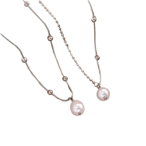 Wholesale Women's Geometric Pearl Pendant Stainless Steel 14K Electroplated Necklace