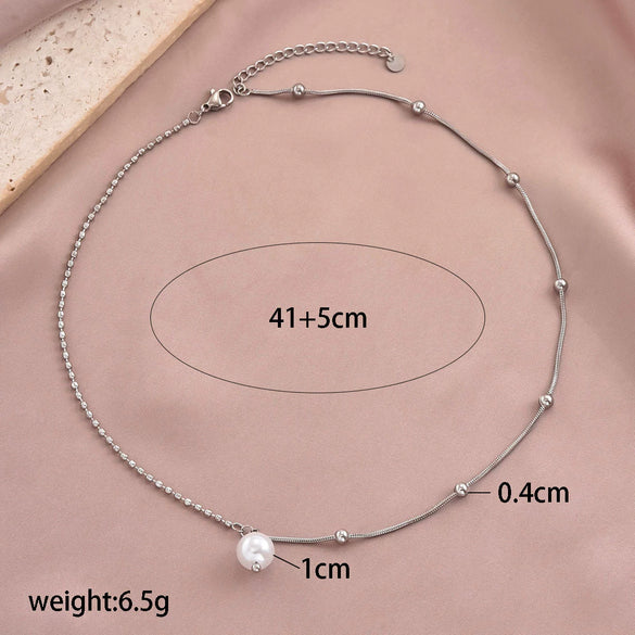 Wholesale Women's Geometric Pearl Pendant Stainless Steel 14K Electroplated Necklace