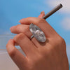 Wholesale Women's Geometric Pearl Stainless Steel And Shell Beads Electroplated Open Design Ring