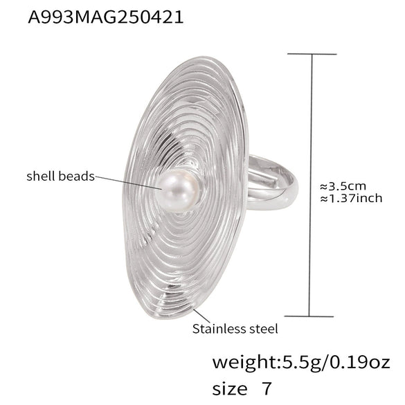Wholesale Women's Geometric Pearl Stainless Steel And Shell Beads Electroplated Open Design Ring