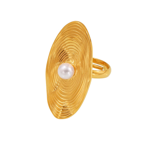 Wholesale Women's Geometric Pearl Stainless Steel And Shell Beads Electroplated Open Design Ring