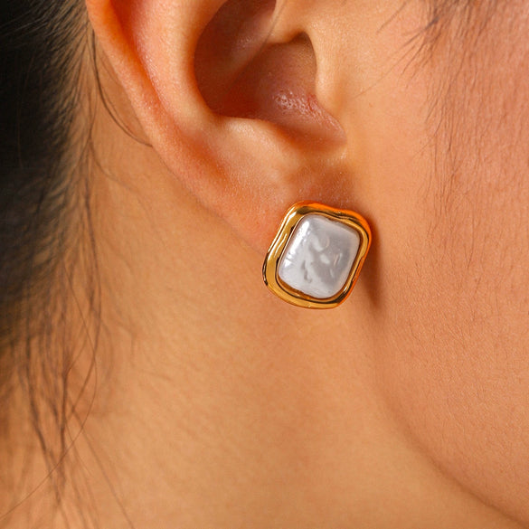 Wholesale Women's Geometric Pearl Stainless Steel Gold Plated Earrings With Minimalist Ins Style