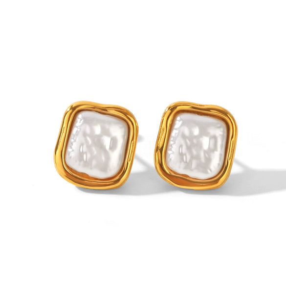 Wholesale Women's Geometric Pearl Stainless Steel Gold Plated Earrings With Minimalist Ins Style