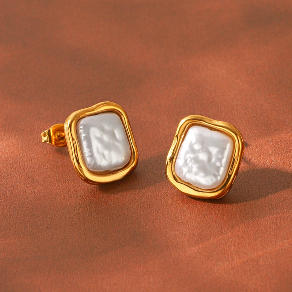Wholesale Women's Geometric Pearl Stainless Steel Gold Plated Earrings With Minimalist Ins Style