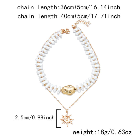 Wholesale Women's Geometric Pearl Sun Pendant Doublelayer Necklace Made Of Alloy With Electroplating