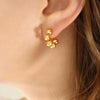 Wholesale Women's Geometric Personality Retro Small Round Bead Stitching Cshaped Titanium Steel 18K Gold Plated Earrings